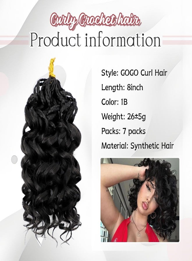 Liyate 7 Packs Gogo Curl Crochet Hair for Women 8 Inch Pre-Twisted Curly Crochet Hair Pre Looped Deep Ocean Water Wave Beach Curl Crochet Braids Synthetic Braiding Hair Extensions (8 Inch, 1B) - Image 2